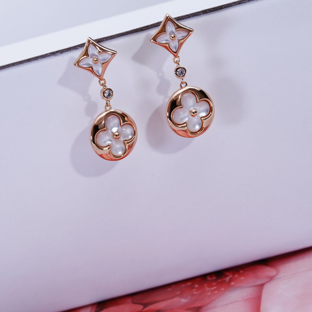 [Love Aura]STAR AND SUN PINK GOLD MOP DROP EARRINGS