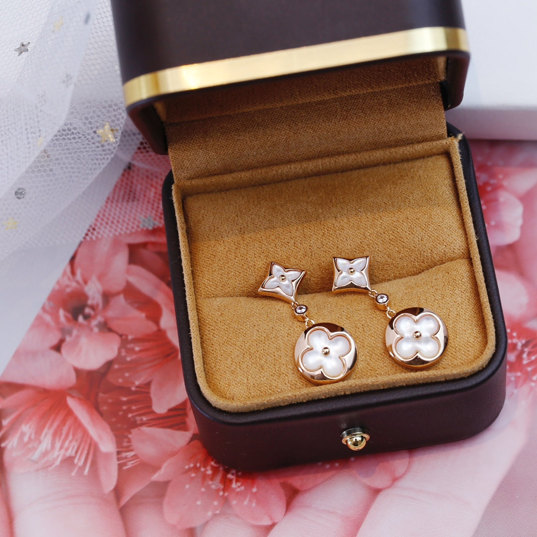 [Love Aura]STAR AND SUN PINK GOLD MOP DROP EARRINGS