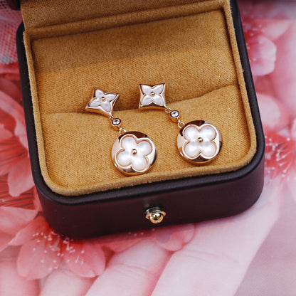 [Love Aura]STAR AND SUN PINK GOLD MOP DROP EARRINGS