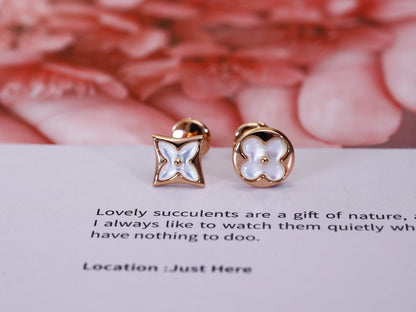 [Love Aura]STAR AND SUN PINK GOLD MOP STUD EARRINGS