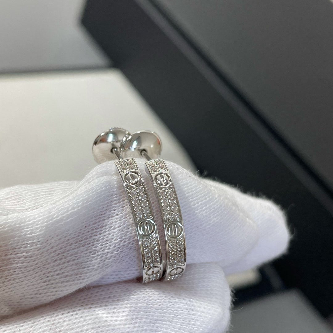 [Love Aura]LOVE DIAMOND SILVER HOOP EARRINGS