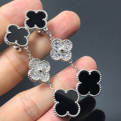 [Love Aura]CLOVER 3 MOTIF DIAMOND ONYX SILVER EARRINGS