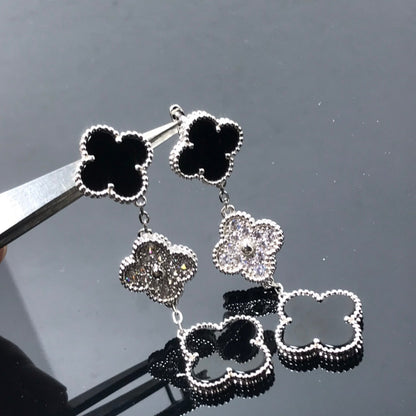[Love Aura]CLOVER 3 MOTIF DIAMOND ONYX SILVER EARRINGS