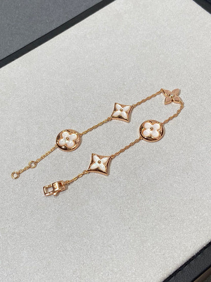 [Love Aura]STAR AND SUN 5 MOTIF MOP PINK GOLD BRACELET