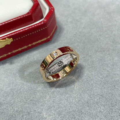 [Love Aura]LOVE PINK GOLD SILVER DIAMOND DOUBLE RING