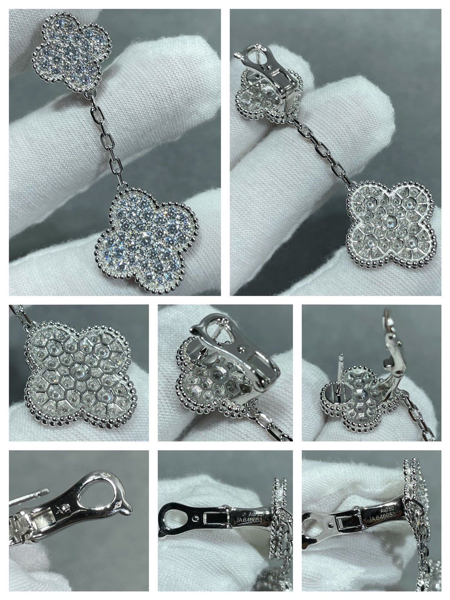 [Love Aura]CLOVER 2 MOTIFS DIAMOND PAVED SILVER EARRINGS