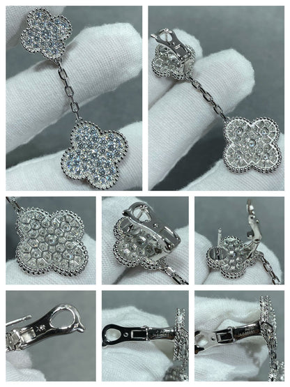 [Love Aura]CLOVER 2 MOTIFS DIAMOND PAVED SILVER EARRINGS