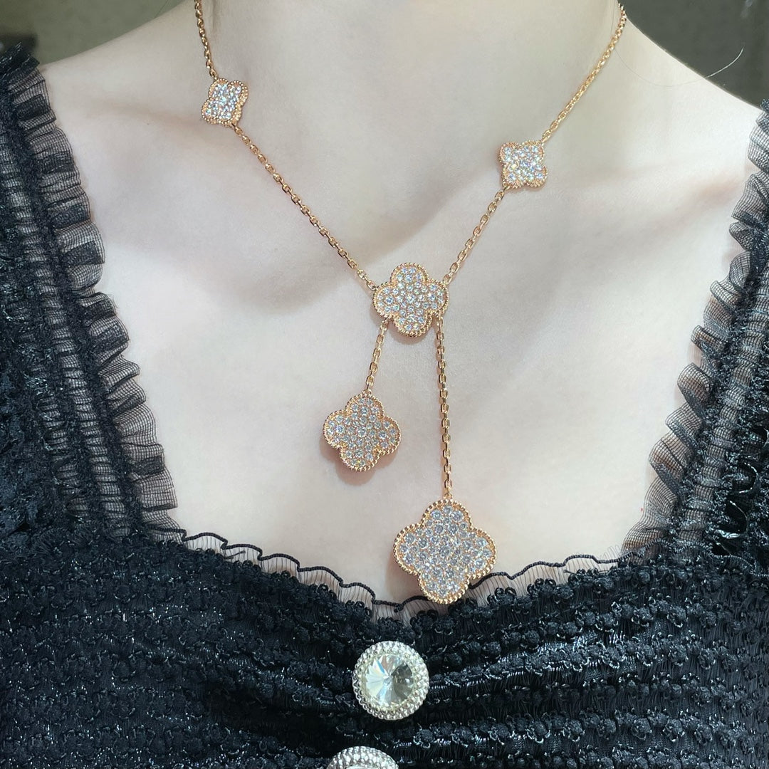 [Love Aura]CLOVER 6 MOTIF DIAMOND PAVED NECKLACE