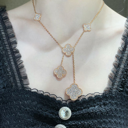 [Love Aura]CLOVER 6 MOTIF DIAMOND PAVED NECKLACE