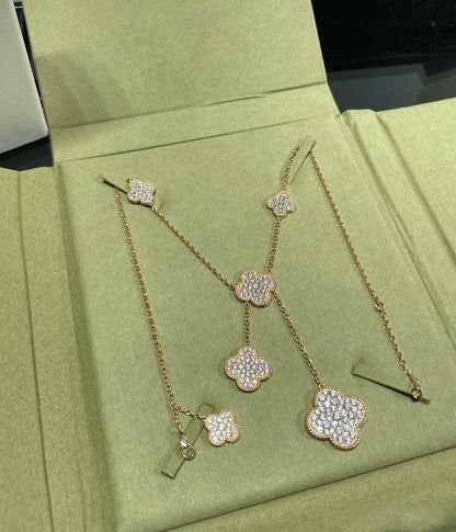 [Love Aura]CLOVER 6 MOTIF DIAMOND PAVED NECKLACE