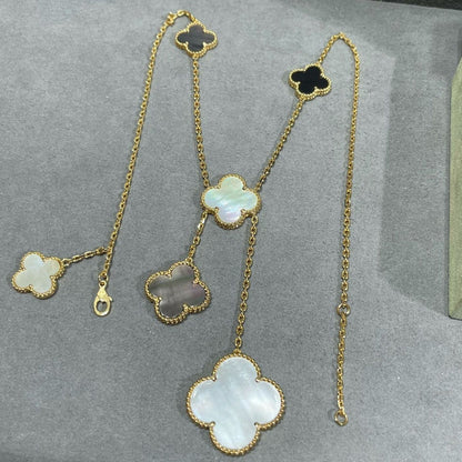 [Love Aura]CLOVER 6 MOTIF MOP ONYX GOLD NECKLACE