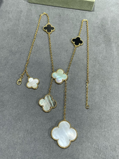 [Love Aura]CLOVER 6 MOTIF MOP ONYX GOLD NECKLACE