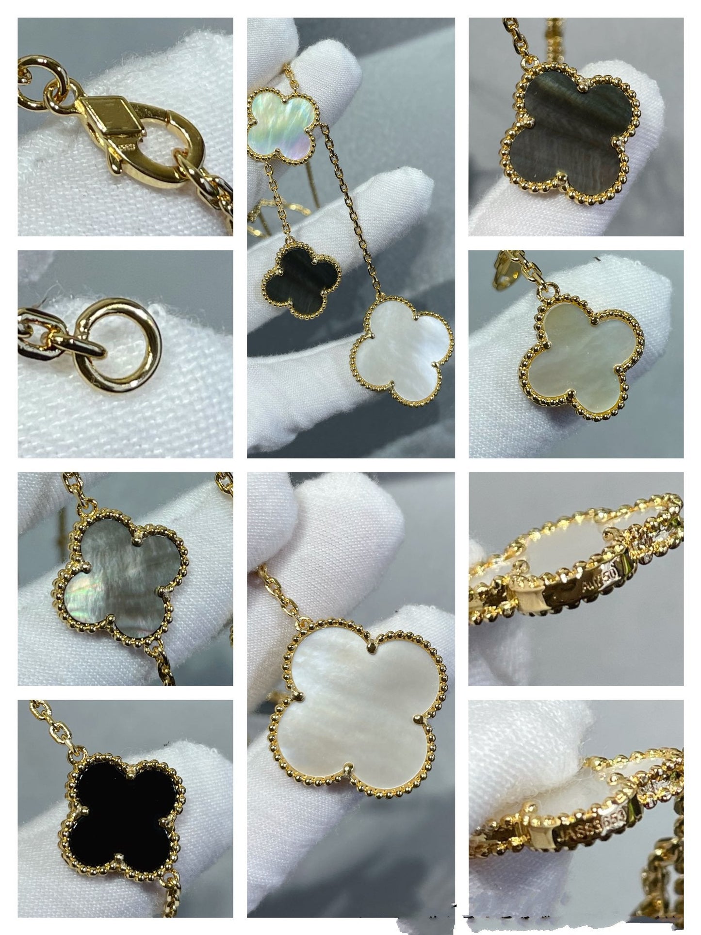 [Love Aura]CLOVER 6 MOTIF MOP ONYX GOLD NECKLACE