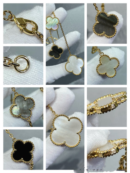 [Love Aura]CLOVER 6 MOTIF MOP ONYX GOLD NECKLACE