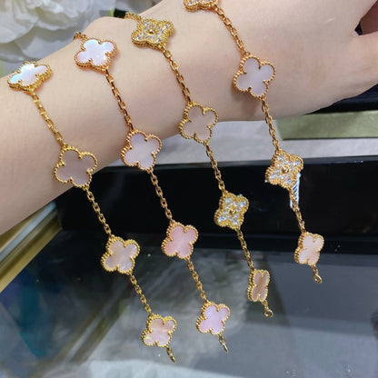 [Love Aura]CLOVER 5 MOTIF DIAMOND PINK MOP PINK GOLD BRACELET