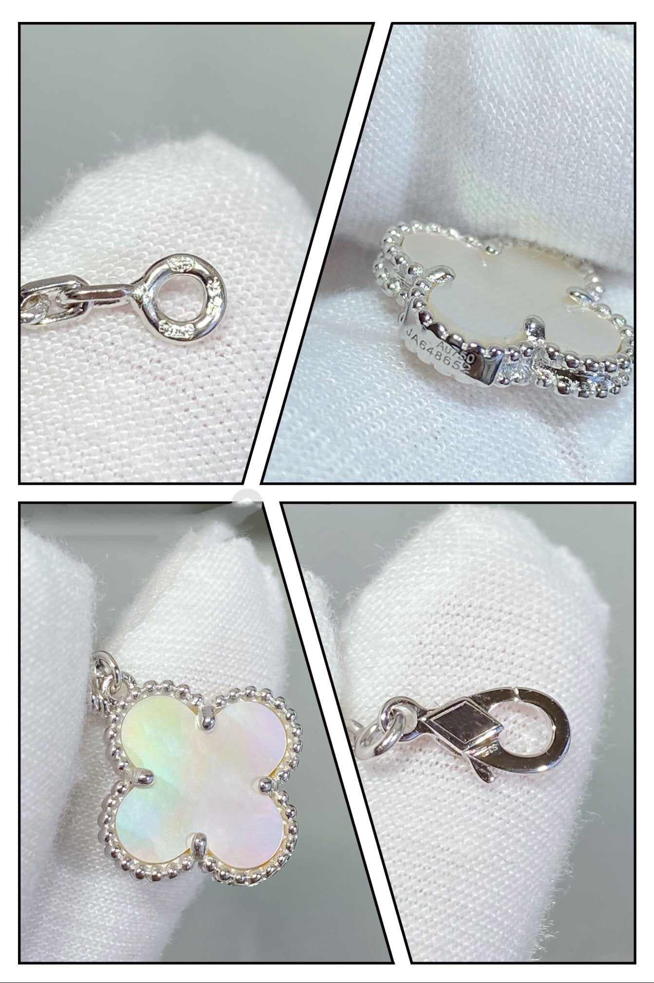 [Love Aura]CLOVER 5 MOTIF WHITE MOP SILVER BRACELET
