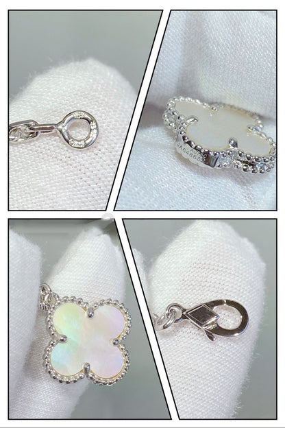 [Love Aura]CLOVER 5 MOTIF WHITE MOP SILVER BRACELET