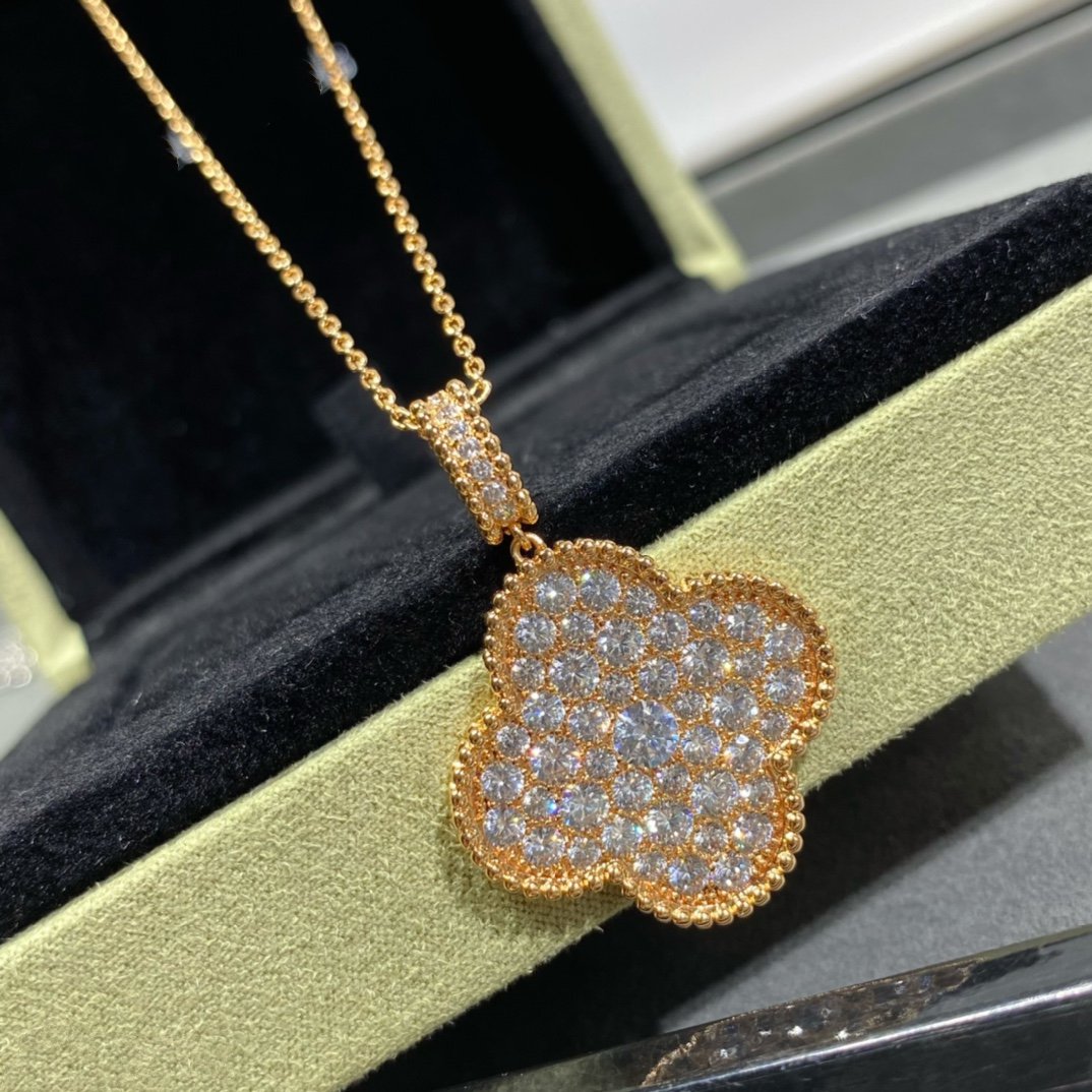 [Love Aura]CLOVER 25MM LARGE PEDANT DIAMOND PAVED LONG NECKLACE