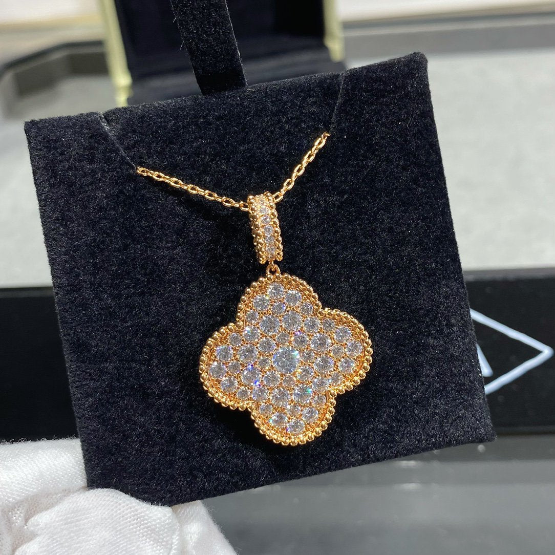 [Love Aura]CLOVER 25MM LARGE PEDANT DIAMOND PAVED LONG NECKLACE