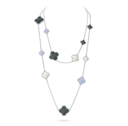 [Love Aura]CLOVER 16 MOTIF CHALCEDONY MOP SILVER NECKLACE