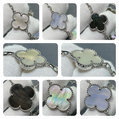 [Love Aura]CLOVER 16 MOTIF CHALCEDONY MOP SILVER NECKLACE