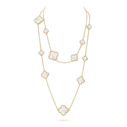 [Love Aura]CLOVER 16 MOTIF WHITE MOP GOLD NECKLACE