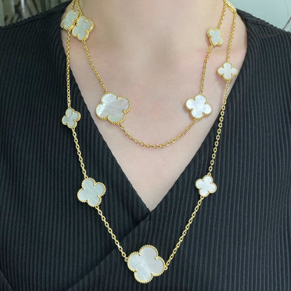 [Love Aura]CLOVER 16 MOTIF WHITE MOP GOLD NECKLACE