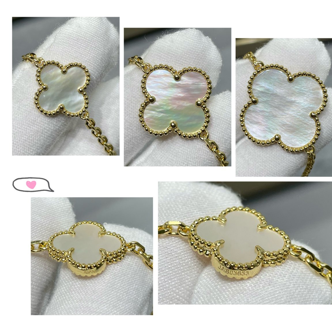 [Love Aura]CLOVER 16 MOTIF WHITE MOP GOLD NECKLACE