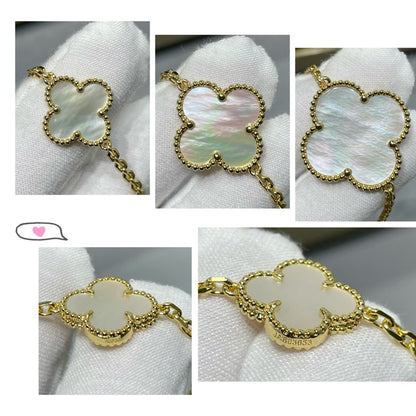 [Love Aura]CLOVER 16 MOTIF WHITE MOP GOLD NECKLACE