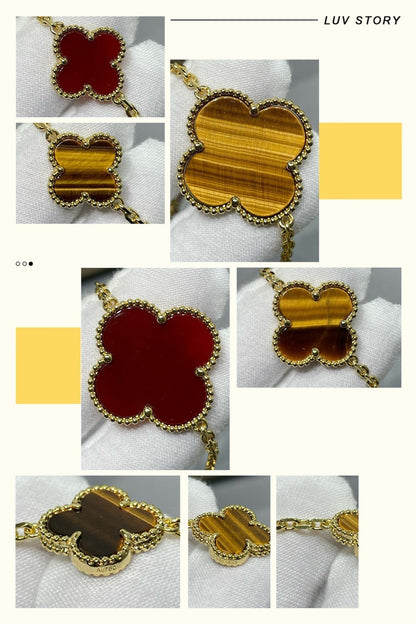 [Love Aura]CLOVER 16 MOTIF CARNELIAN TIGER EYE ROSE GOLD NECKLACE