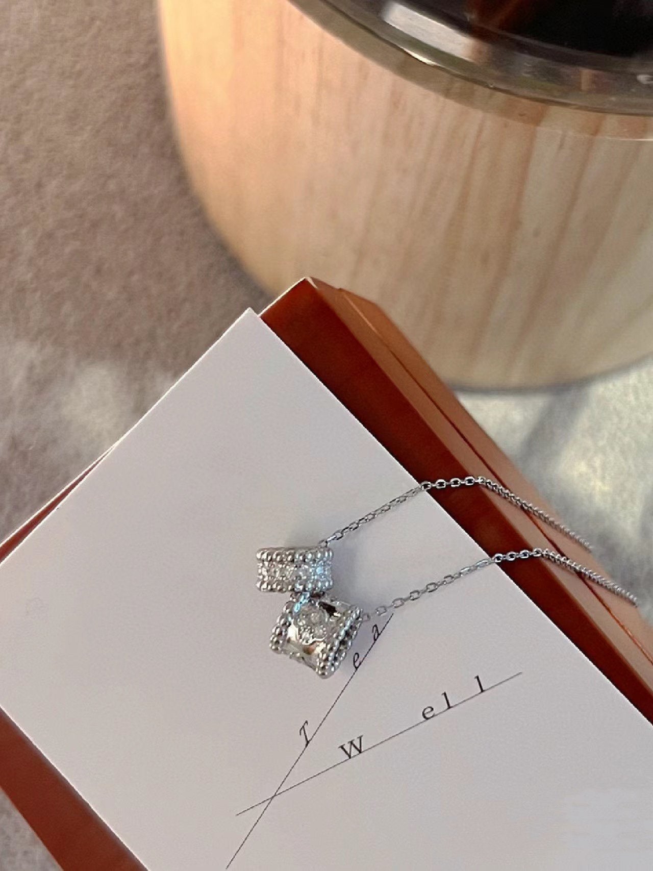 [Love Aura]PERLEE DOUBLE PENDANT SILVER DIAMOND NECKLACE