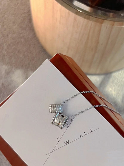 [Love Aura]PERLEE DOUBLE PENDANT SILVER DIAMOND NECKLACE