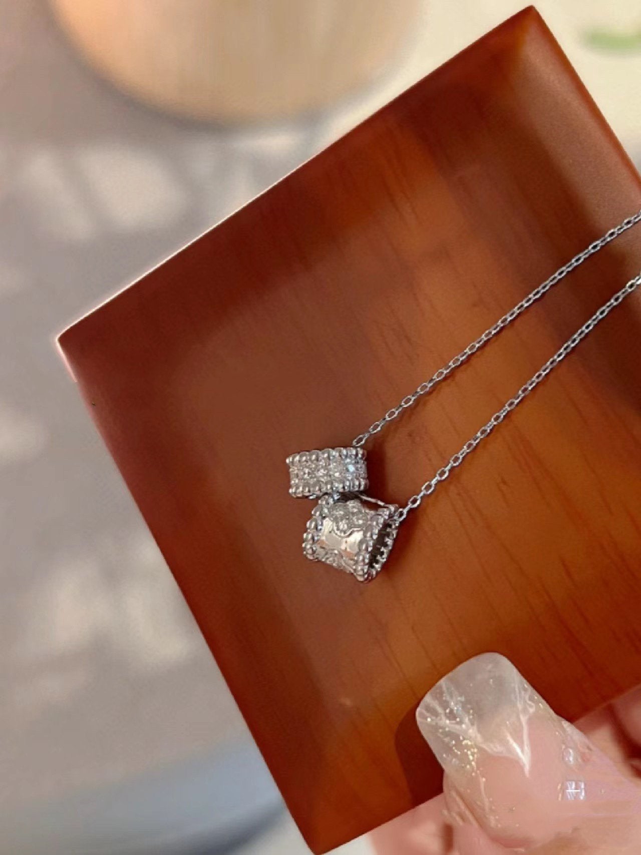 [Love Aura]PERLEE DOUBLE PENDANT SILVER DIAMOND NECKLACE