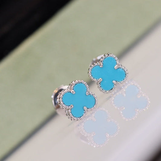 [Love Aura]CLOVER MINI TURQUOISE SILVER STUD EARRINGS