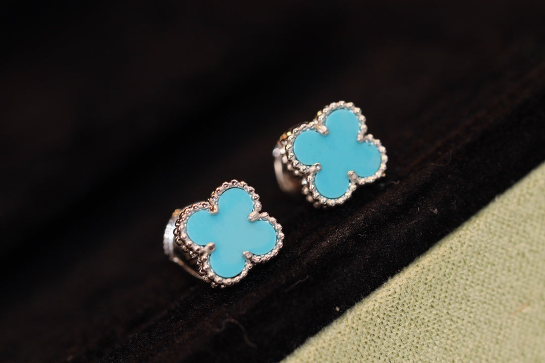 [Love Aura]CLOVER MINI TURQUOISE SILVER STUD EARRINGS