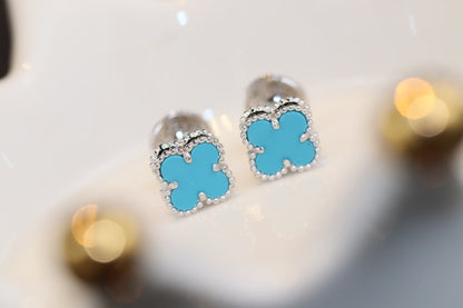[Love Aura]CLOVER MINI TURQUOISE SILVER STUD EARRINGS