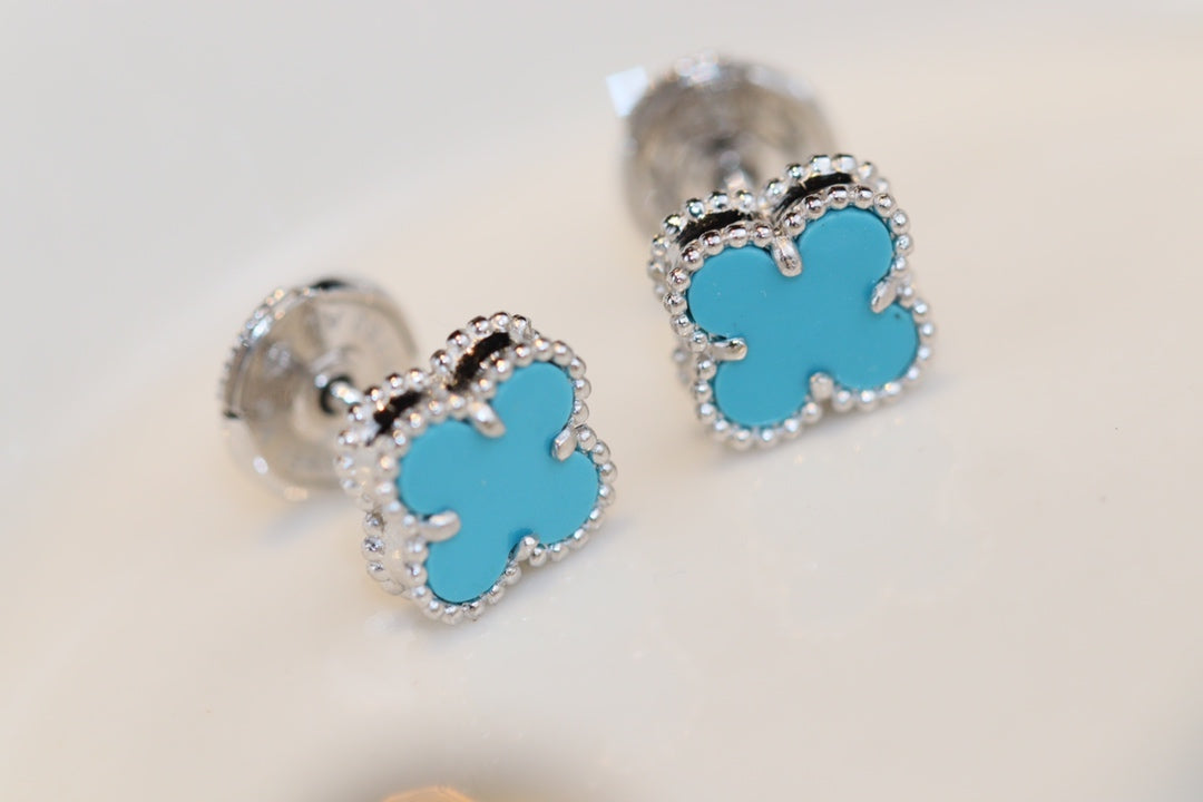 [Love Aura]CLOVER MINI TURQUOISE SILVER STUD EARRINGS