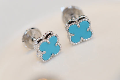 [Love Aura]CLOVER MINI TURQUOISE SILVER STUD EARRINGS