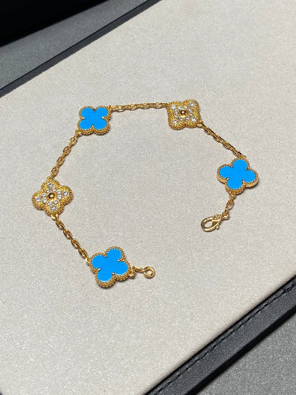 [Love Aura] CLOVER 5 MOTIF BLUE AGATE BRACELET COLLECTION