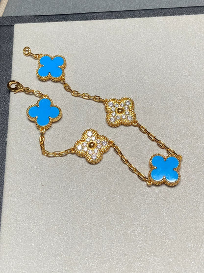 [Love Aura] CLOVER 5 MOTIF BLUE AGATE BRACELET COLLECTION