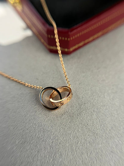 [Love Aura]LOVE NECKLACE DOUBLE RING PINK GOLD