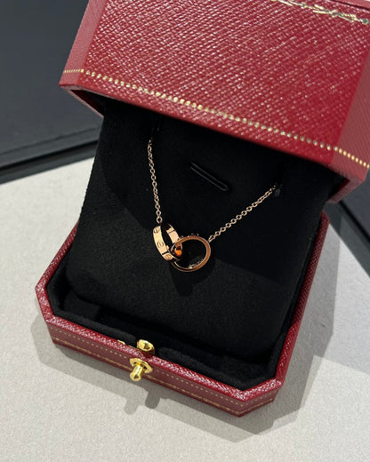 [Love Aura]LOVE NECKLACE DOUBLE RING PINK GOLD