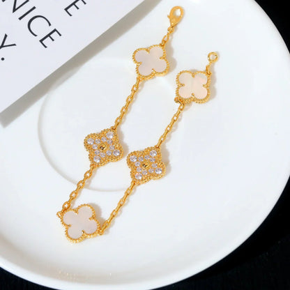 [Love Aura]CLOVER WHITE PEARL MOP 5 MOTIF BRACELET COLLECTION