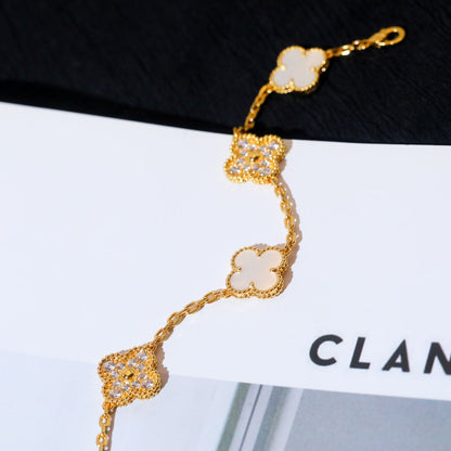 [Love Aura]CLOVER BRACELET 5 MOTIF WHITE MOP DIAMOND
