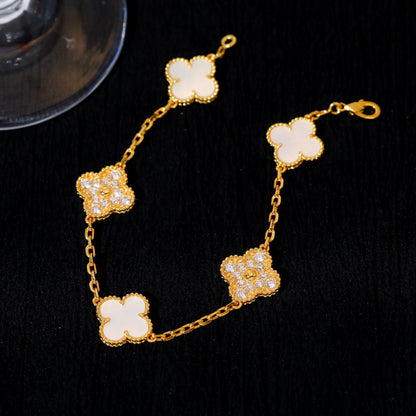 [Love Aura]CLOVER BRACELET 5 MOTIF WHITE MOP DIAMOND