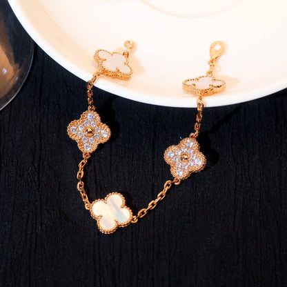 [Love Aura]CLOVER BRACELET 5 MOTIF WHITE MOP DIAMOND