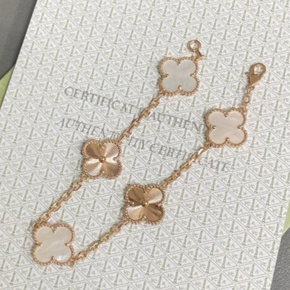[Love Aura]CLOVER BRACELET 5 MOTIF WHITE MOP PINK GOLD