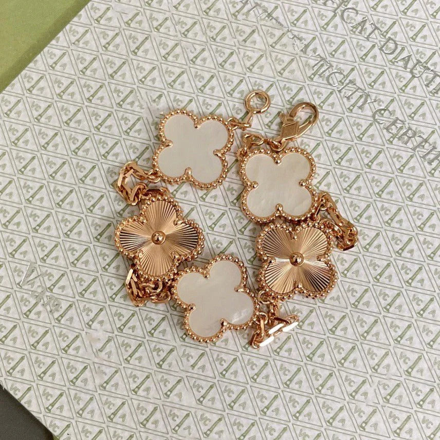 [Love Aura]CLOVER WHITE PEARL MOP 5 MOTIF BRACELET COLLECTION