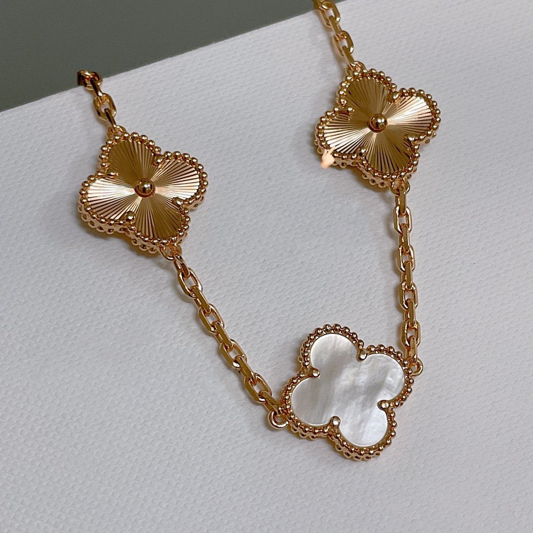 [Love Aura]CLOVER BRACELET 5 MOTIF WHITE MOP PINK GOLD