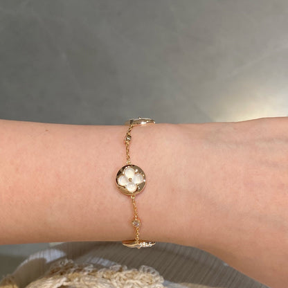 [Love Aura]STAR AND SUN 4 MOTIF WHITE MOP PINK GOLD BRACELET